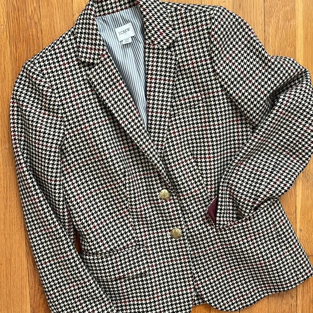 J.Crew Fitted Herringbone Plaid Two Button Wool Blend Blazer Jacket Size 00 - Picture 9 of 15